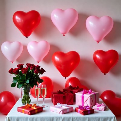 Heart balloons and gifts for celebration