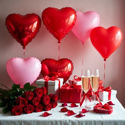 Heart balloons and roses for celebration