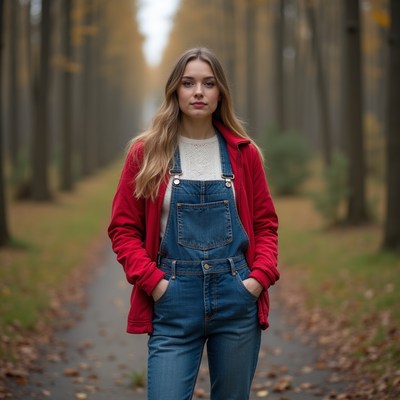 Young woman in forest path