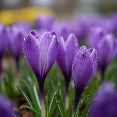 Purple crocus flowers blooming in spring