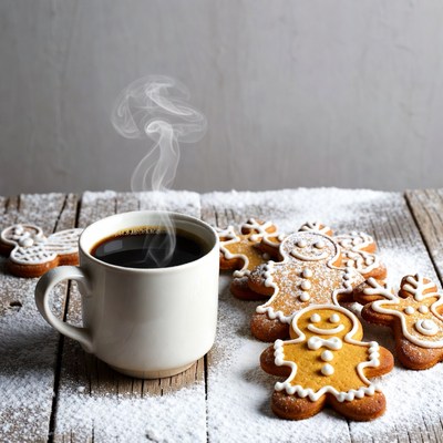 Gingerbread cookies and hot coffee