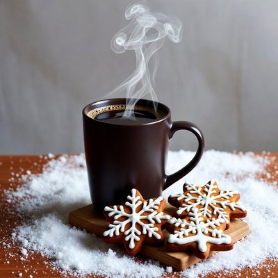 Hot coffee and cookies on a snowy day