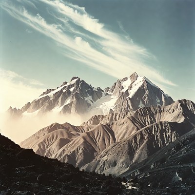 Snowcapped mountains near valley landscape