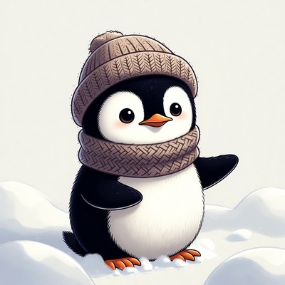 Penguin wearing hat and scarf