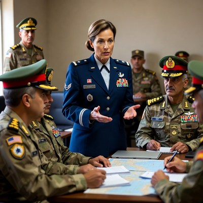 Military briefing with leadership present