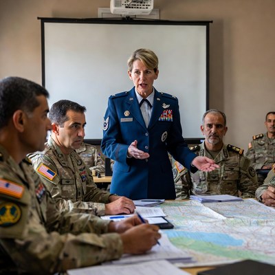 Military briefing in training session