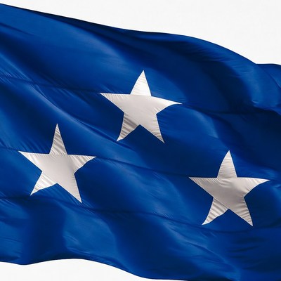 Blue flag with three stars waving