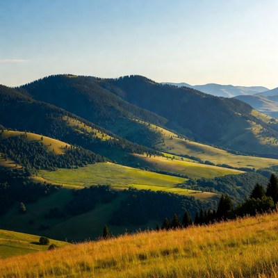 Green hills under a clear sky