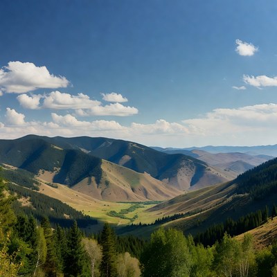 Mountains and valleys under blue sky