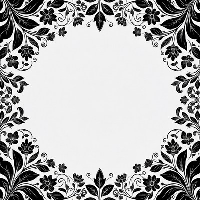 Black and white floral border design