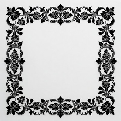 Black floral pattern design on white background