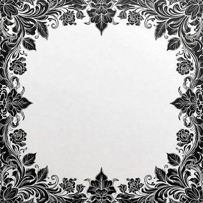 Black and white floral design border