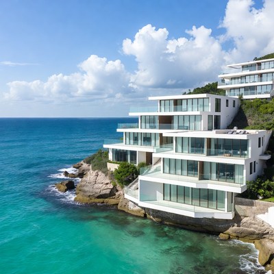 Modern house on rocky coast