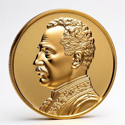 Gold coin featuring historical figure profile