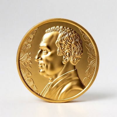 Golden coin with detailed design