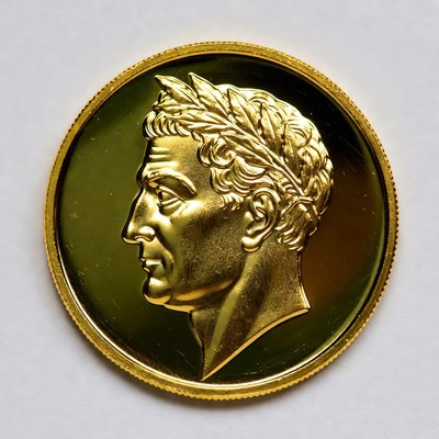 Historic coin of julius caesar displayed