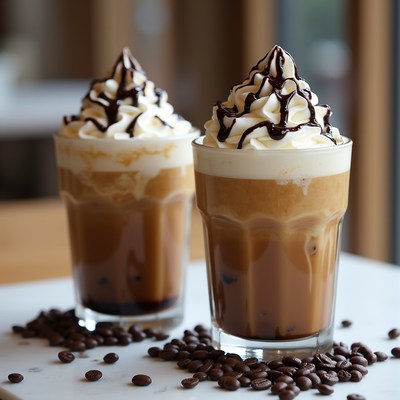 Iced coffee drinks with whipped cream