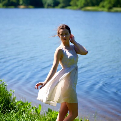 Young woman near the water