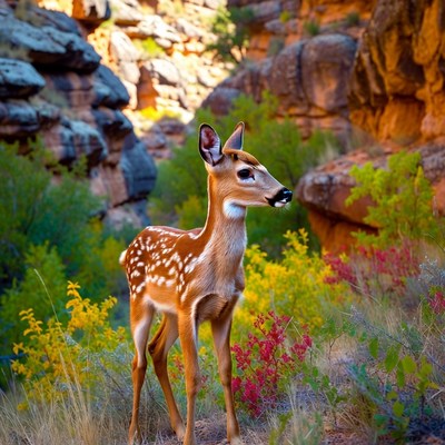 Deer in colorful canyon landscape