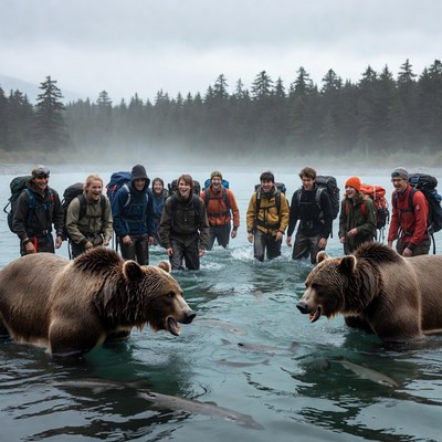 Adventurers encounter bears in water