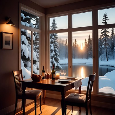 Dinner by the winter lake