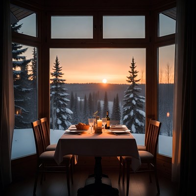 Dinner at sunset in a cabin