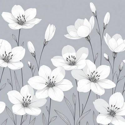 White flowers on gray background