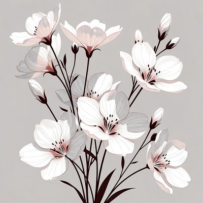 Flowers with white petals and black stems