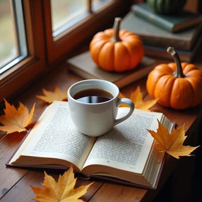 Warm drink with fall decorations