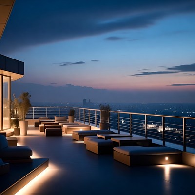 Rooftop lounge at dusk