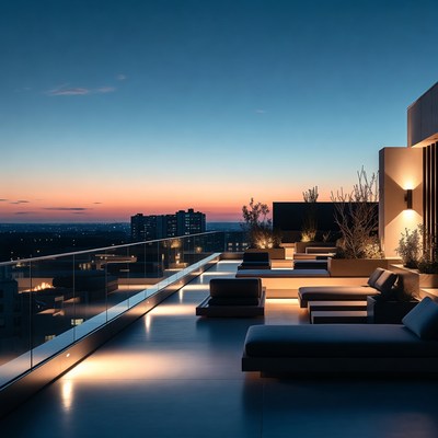 Rooftop lounge at sunset time