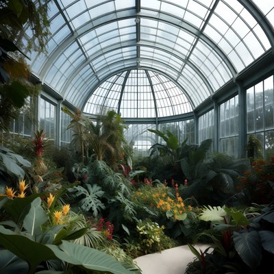 Greenhouse with various tropical plants