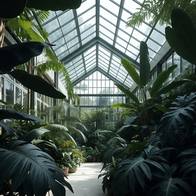 Tropical plants in a glass house