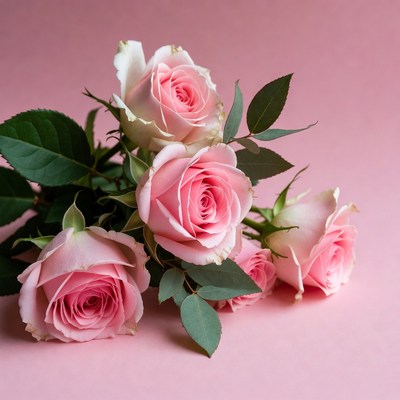 Pink roses with green leaves on background