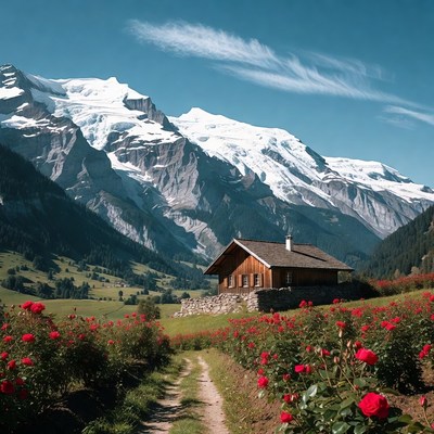 Mountain house near rose garden