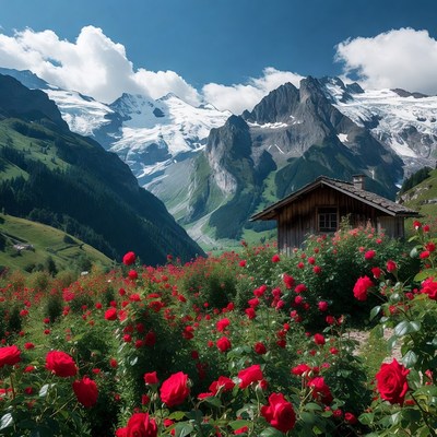 Mountain view with flowers in valley