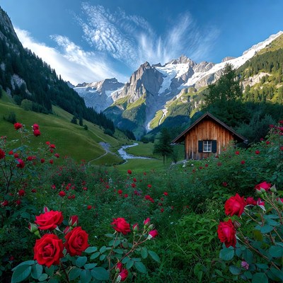 Mountain scene with flowers in switzerland