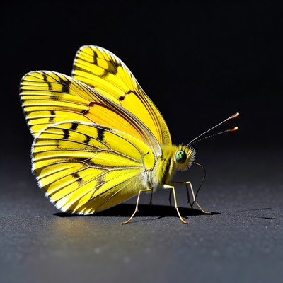 Bright yellow butterfly on a dark surface