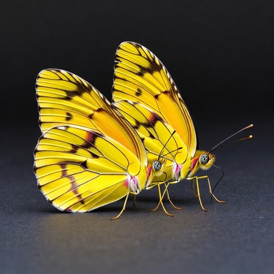 Yellow butterflies on black surface