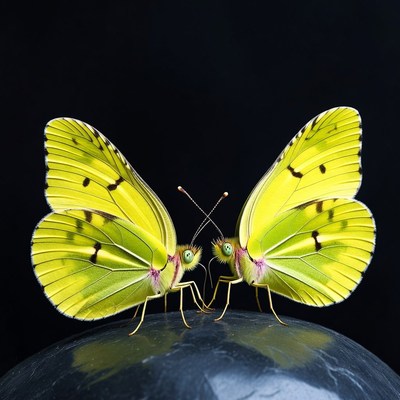 Two butterflies on a dark surface