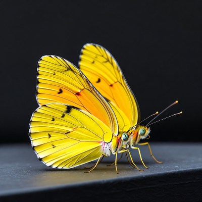 Yellow butterflies on black surface