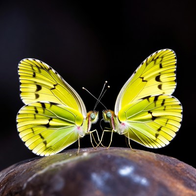 Bright yellow butterflies facing each other