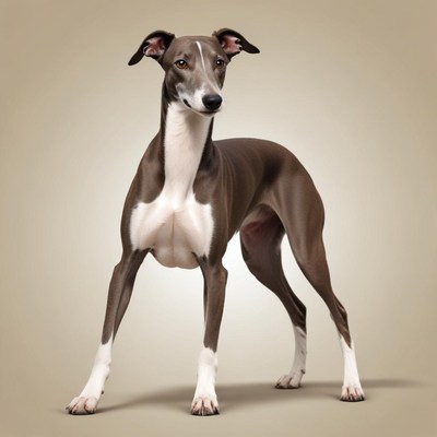 Dog standing in a studio setting