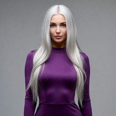 Model with silver hair in studio setting