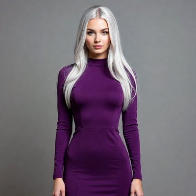 Woman in purple dress with long hair