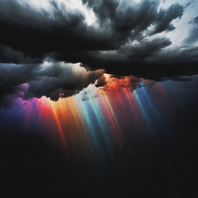 Storm clouds with colorful rain
