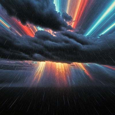 Storm clouds with colorful light rays