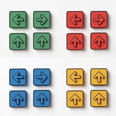 Colorful arrow buttons arranged on a table