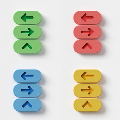 Colored arrows in different directions on buttons