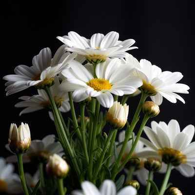 White daisies on dark background